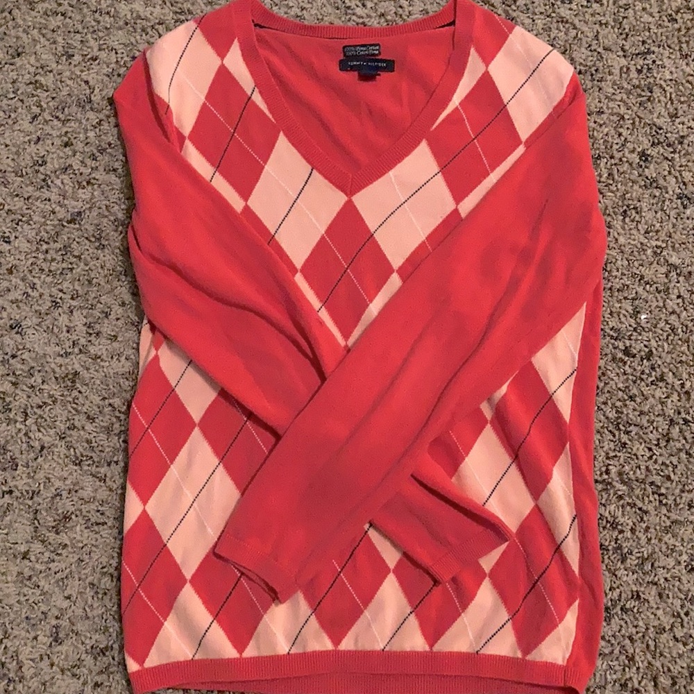 Tommy Hilfiger Argyle V-Neck Sweater- Women’s